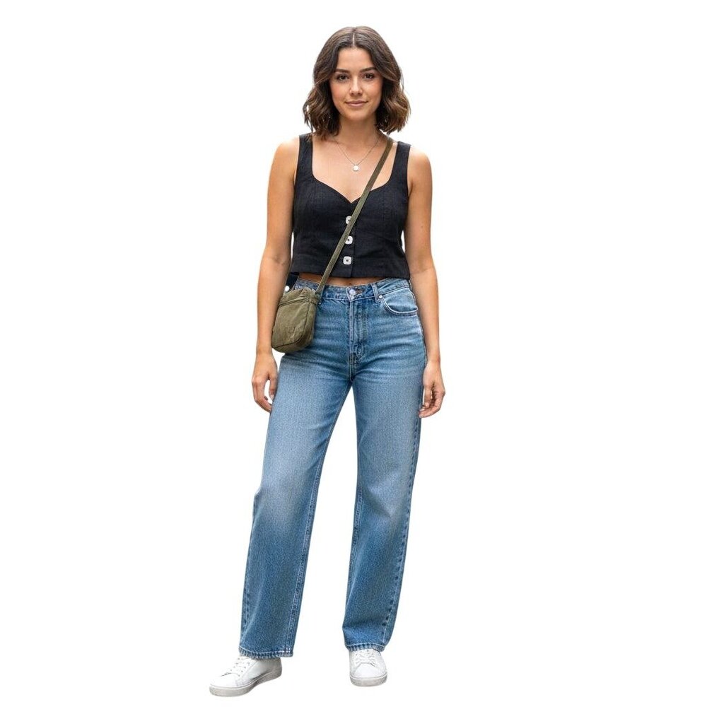 Jason Wu Womens Black Square Mother of Pearl Sleeveless Button Crop Top Small